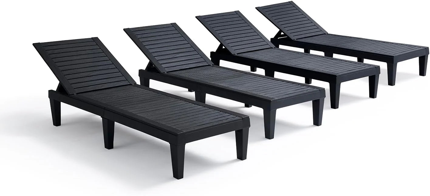 Patio Chairs - Black Chaise Lounge Chair Outdoor 5-Position Adjustable Sun Tanning Chair Waterproof Pool Lounge Chairs Set of 2 Reclining Lawn Chair, Lightweight Outdoor Lounge Chairs