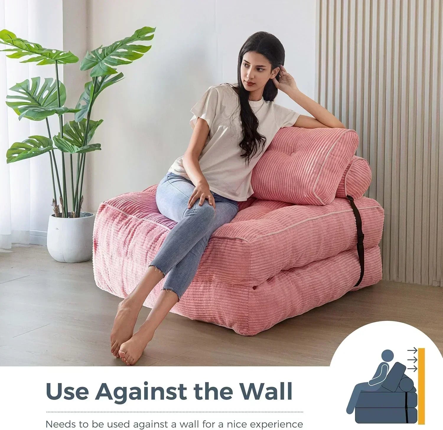 MAXYOYO Folding Sofa Bed Convertible Sleeper Chair with Pillow Foldable Mattress with Back Support