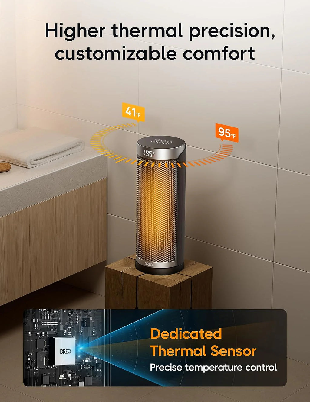 Dreo Space Heater, 1500W Electric Heaters for Indoor Use with Thermostat, 70° Oscillation, 8 Safety Protections, 5 Modes, Remote, 12H Timer, Quiet Portable Heater for Office, Bedroom, Large Room