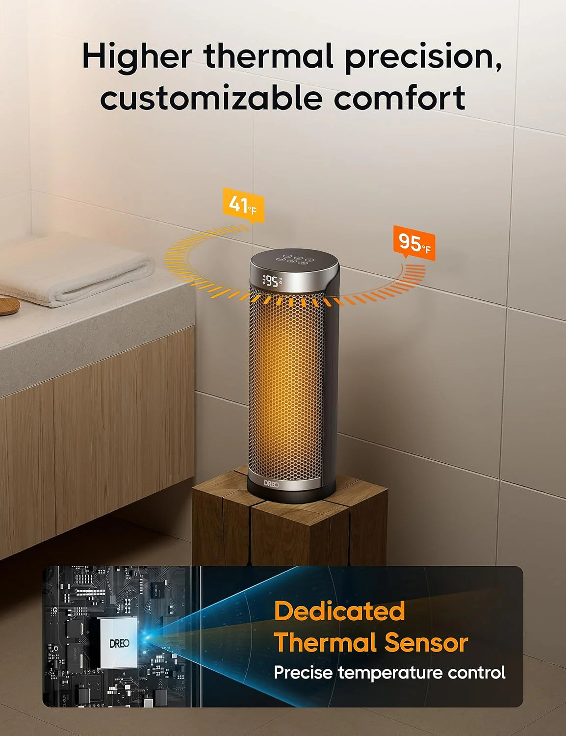 Dreo Space Heater, 1500W Electric Heaters for Indoor Use with Thermostat, 70° Oscillation, 8 Safety Protections, 5 Modes, Remote, 12H Timer, Quiet Portable Heater for Office, Bedroom, Large Room