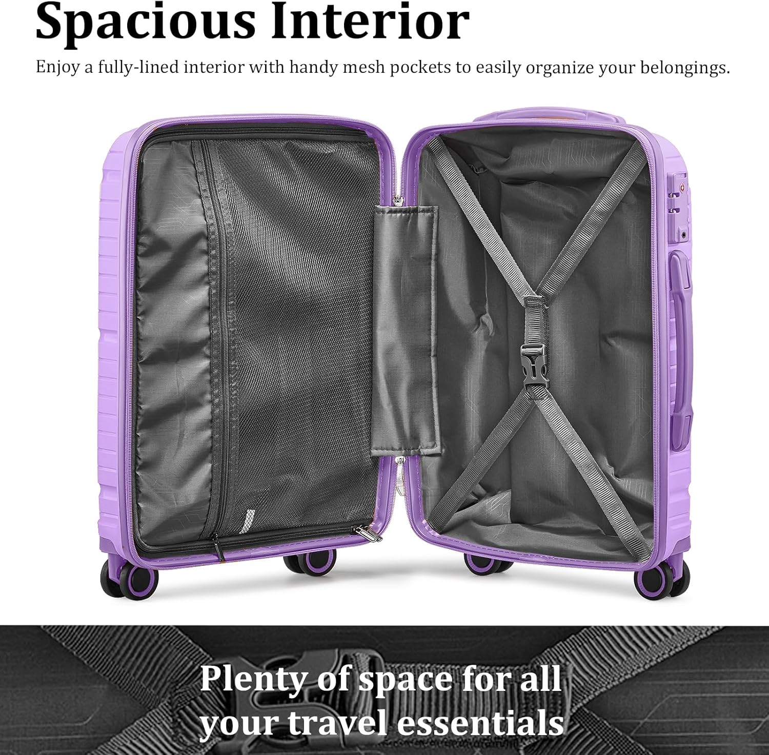 5-piece PP hardshell lightweight travel carry-on luggage set with dual spinner wheels and TSA lock