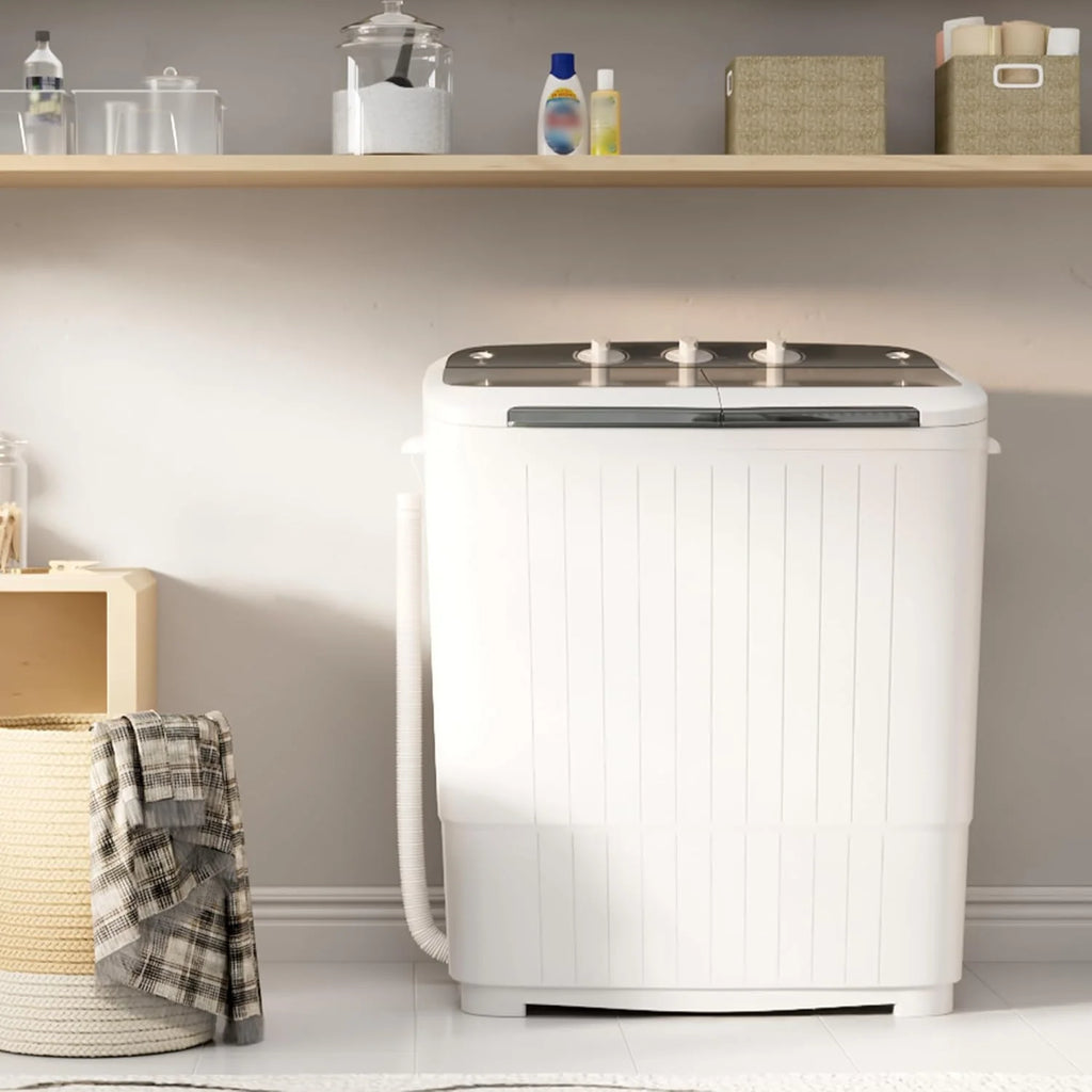 INTERGREAT Portable Washing Machine with Longer Hose, 16lbs Twin Tub Washer Mini Compact Laundry Washing Machine with Drain Pump, Semi-automatic Washer Combo for Dorms, Apartments, Blue