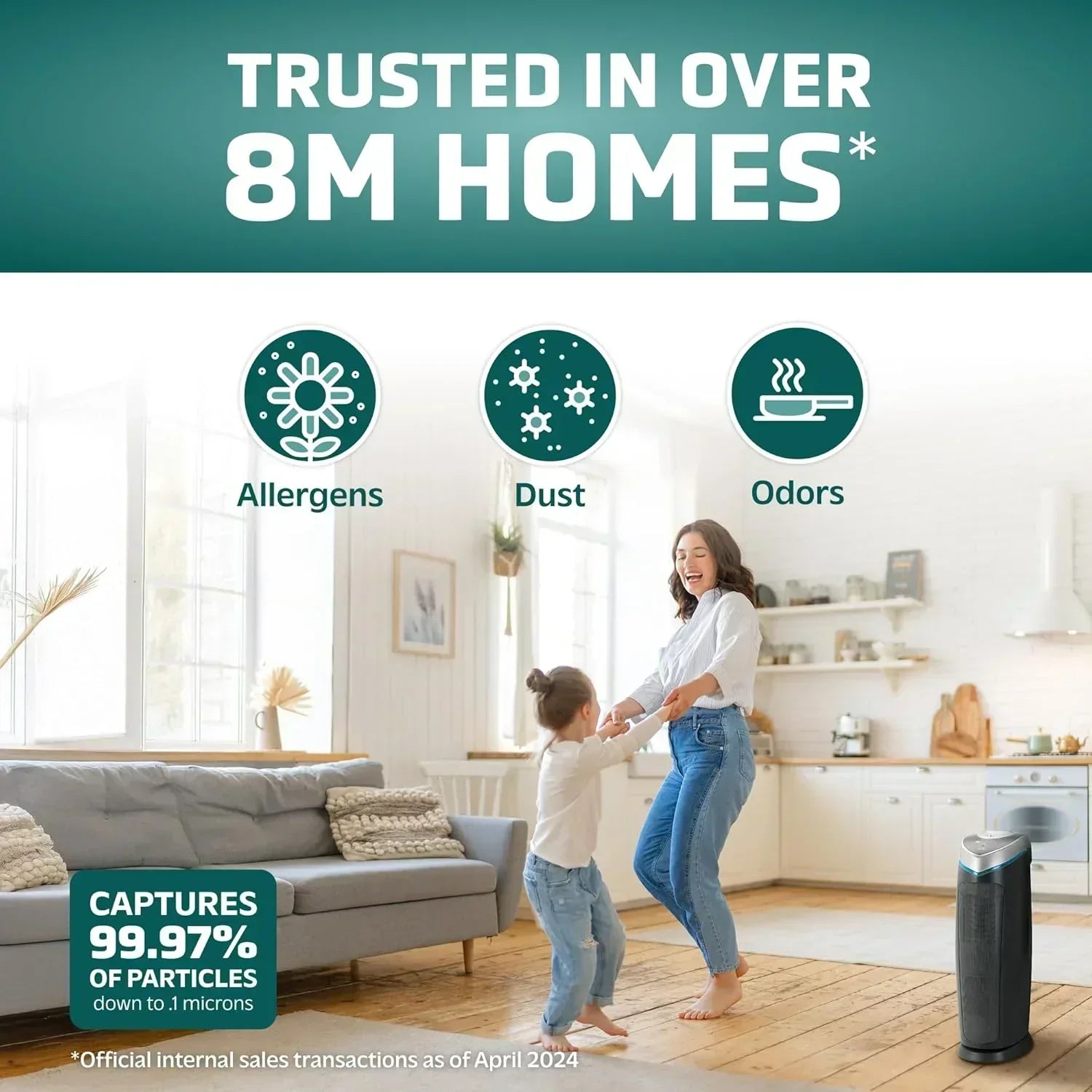 Home air purifier with HEPA pure filter
