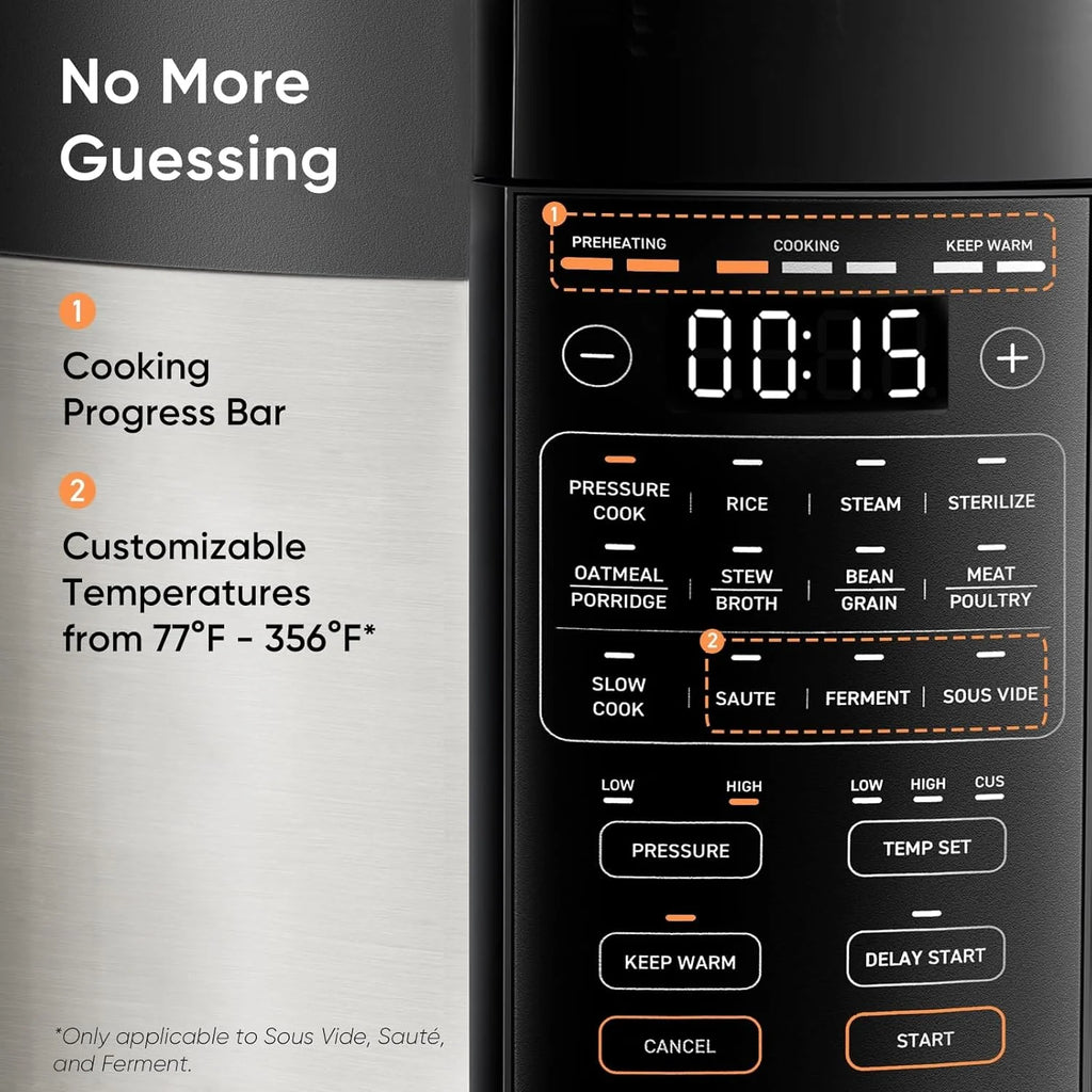 COSORI 6-Quart Stainless Steel Pressure Cooker Multi-Function Cooker with Ceramic Inner Pot for Rice, Slow Cooking, Sous Vide, and Stir-frying