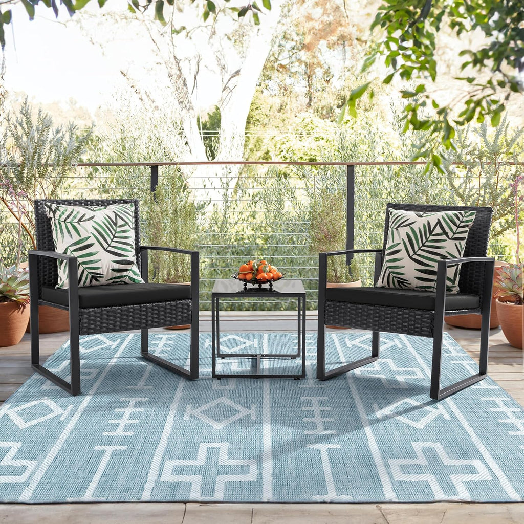 Flamaker 3 Pieces Patio Set Outdoor Wicker Furniture Sets Modern Rattan Chair Conversation Sets