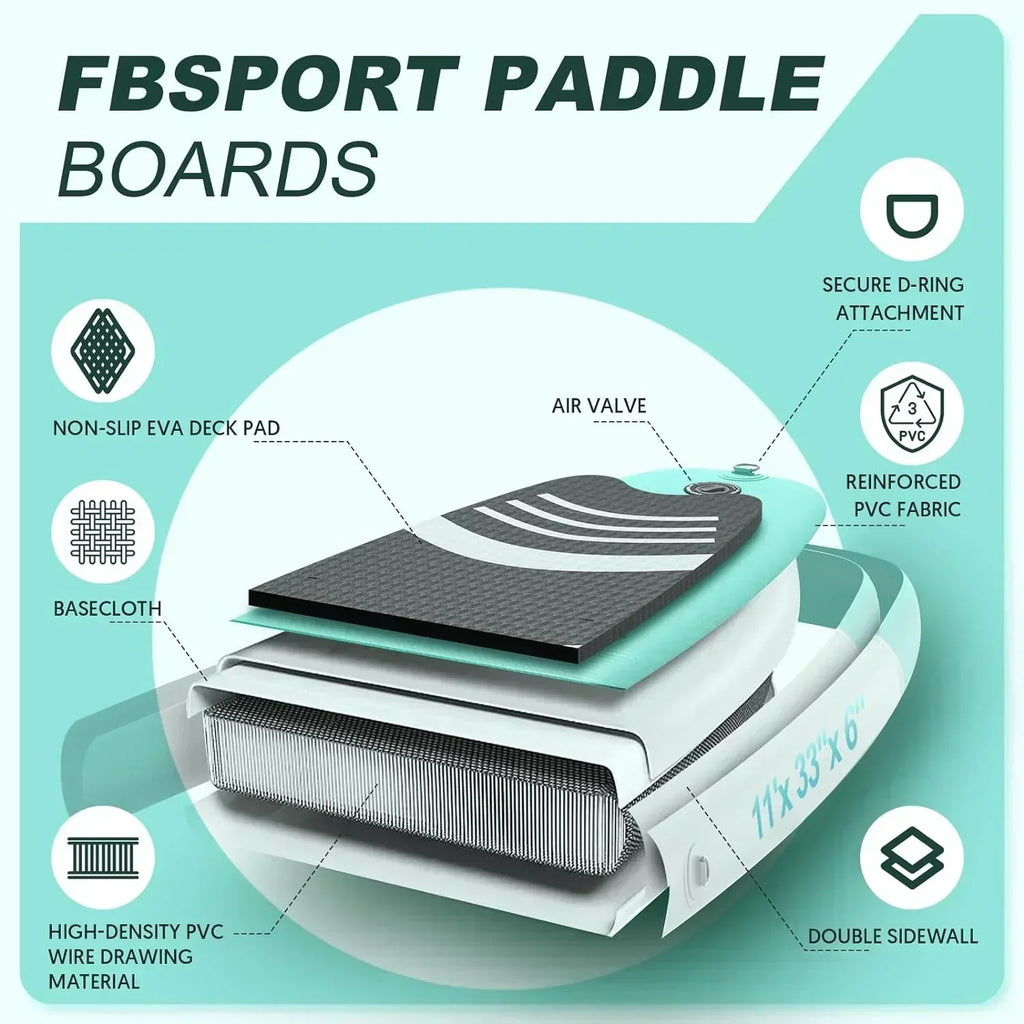FBSPORT 11' Premium Stand Up Paddle Board Yoga Board with Durable SUP Accessories Carry Bag