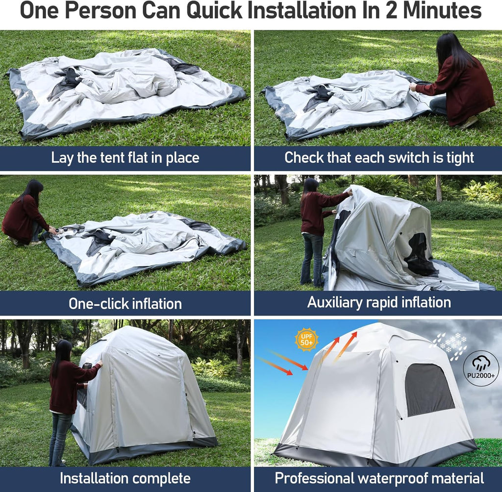 Automatic Inflatable Camping Tent，Easy Set up 3-4 Person Glamping Outdoor Air Blow Up Tents, Quick Setup Air Tent with a Built-in air Pump,Waterproof Inflatable House Tent for Adults