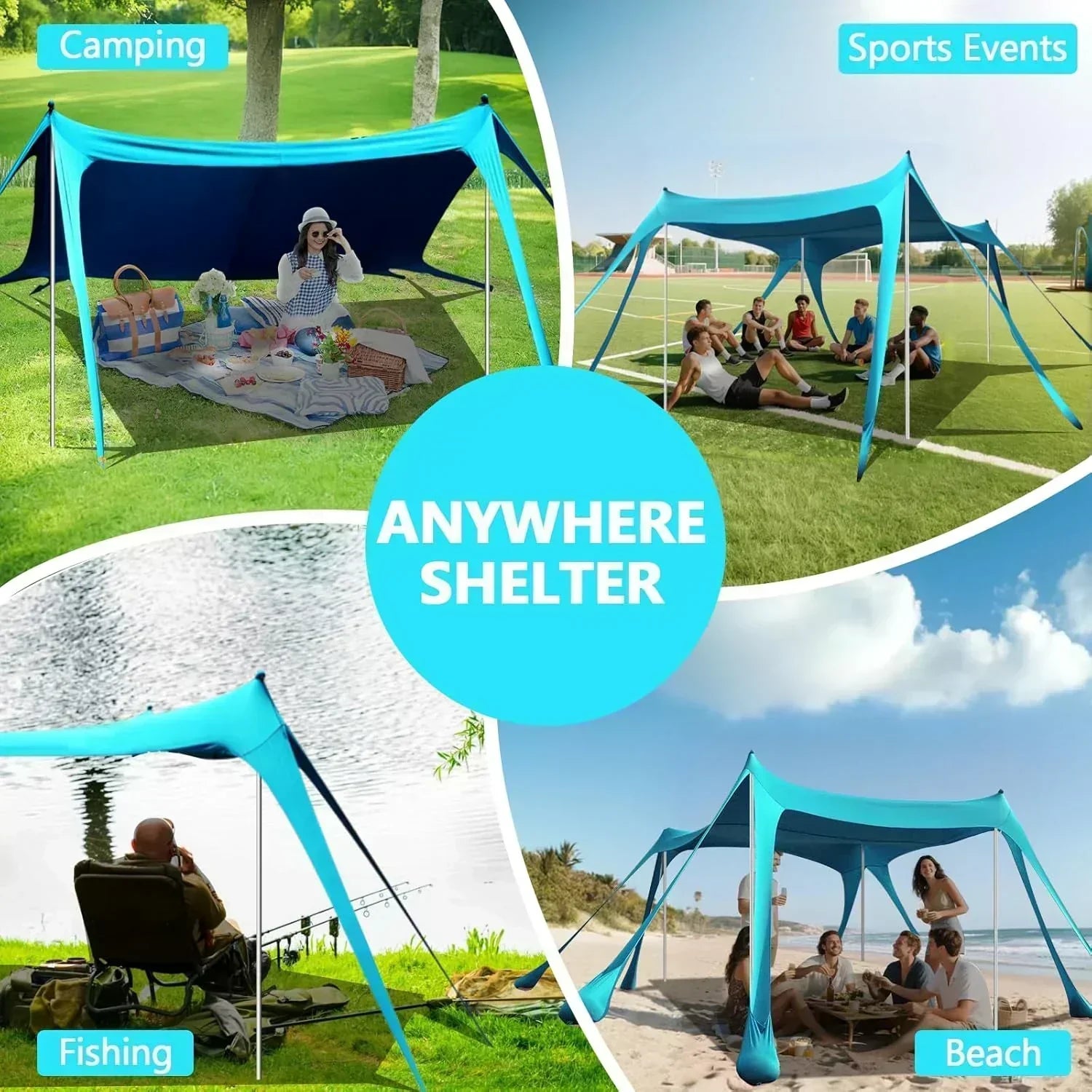 Beach Tent Sun Shelter 10 x 10 FT Beach Canopy Tent Sun Shade Heavy Duty UPF50+ Beach Tent