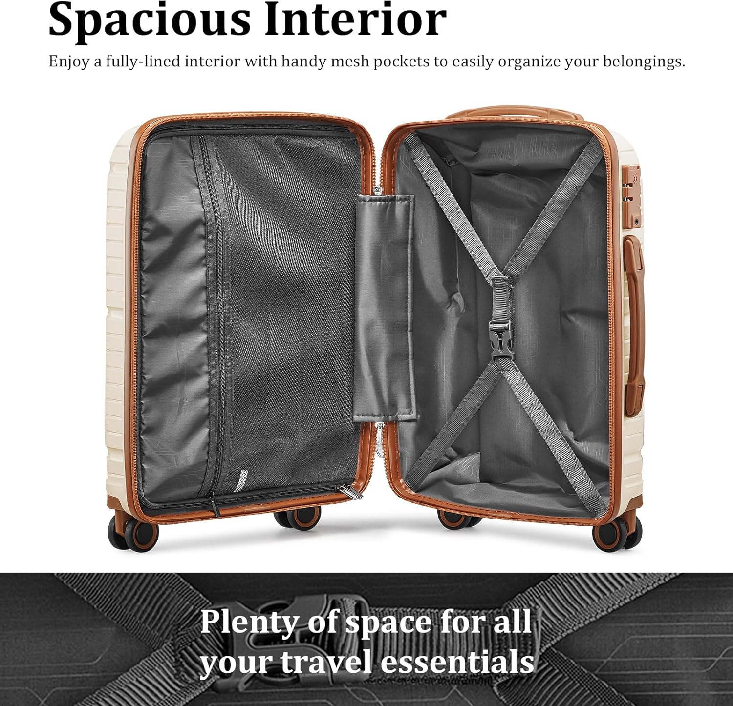 5-piece PP hardshell lightweight travel carry-on luggage set with dual spinner wheels and TSA lock