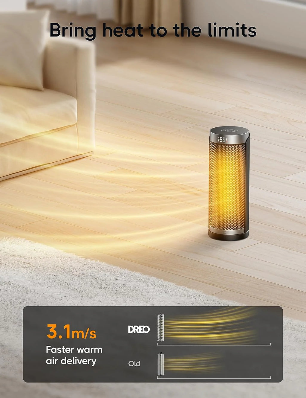 Dreo Space Heater, 1500W Electric Heaters for Indoor Use with Thermostat, 70° Oscillation, 8 Safety Protections, 5 Modes, Remote, 12H Timer, Quiet Portable Heater for Office, Bedroom, Large Room