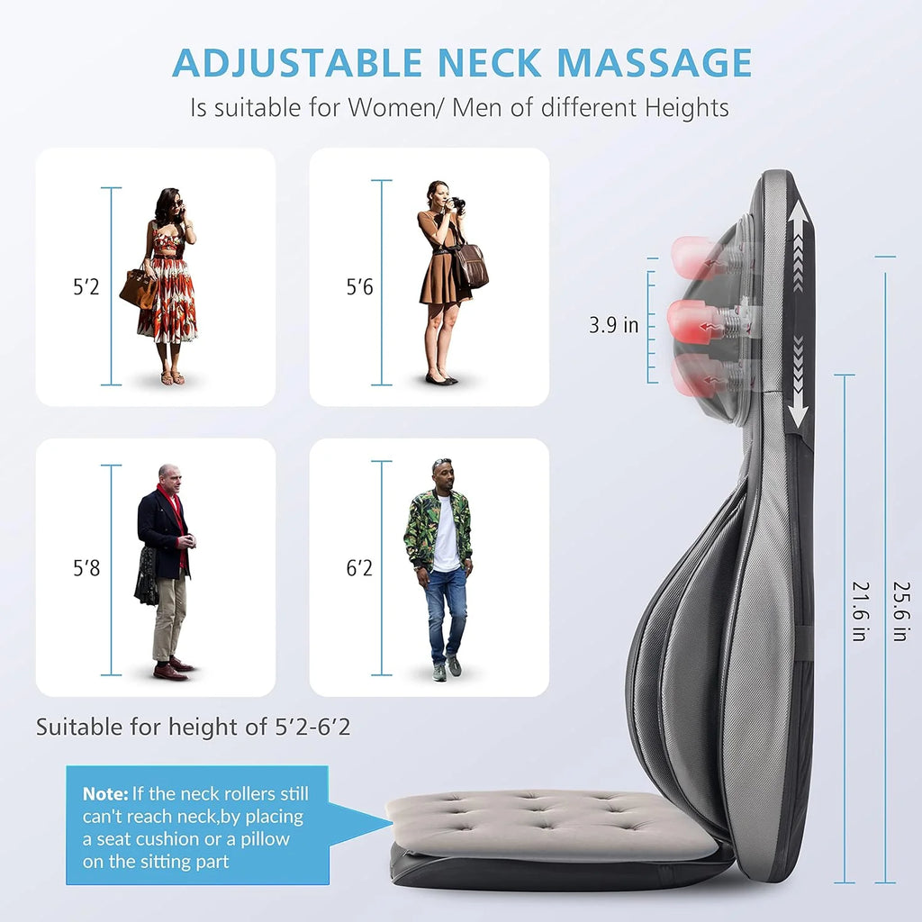COMFIER Massager Chair with Heat Shiatsu Neck Back Massager Portable with Compress & Rolling Massage Chair Pad for Full Back Neck & Shoulders Full Body Pain