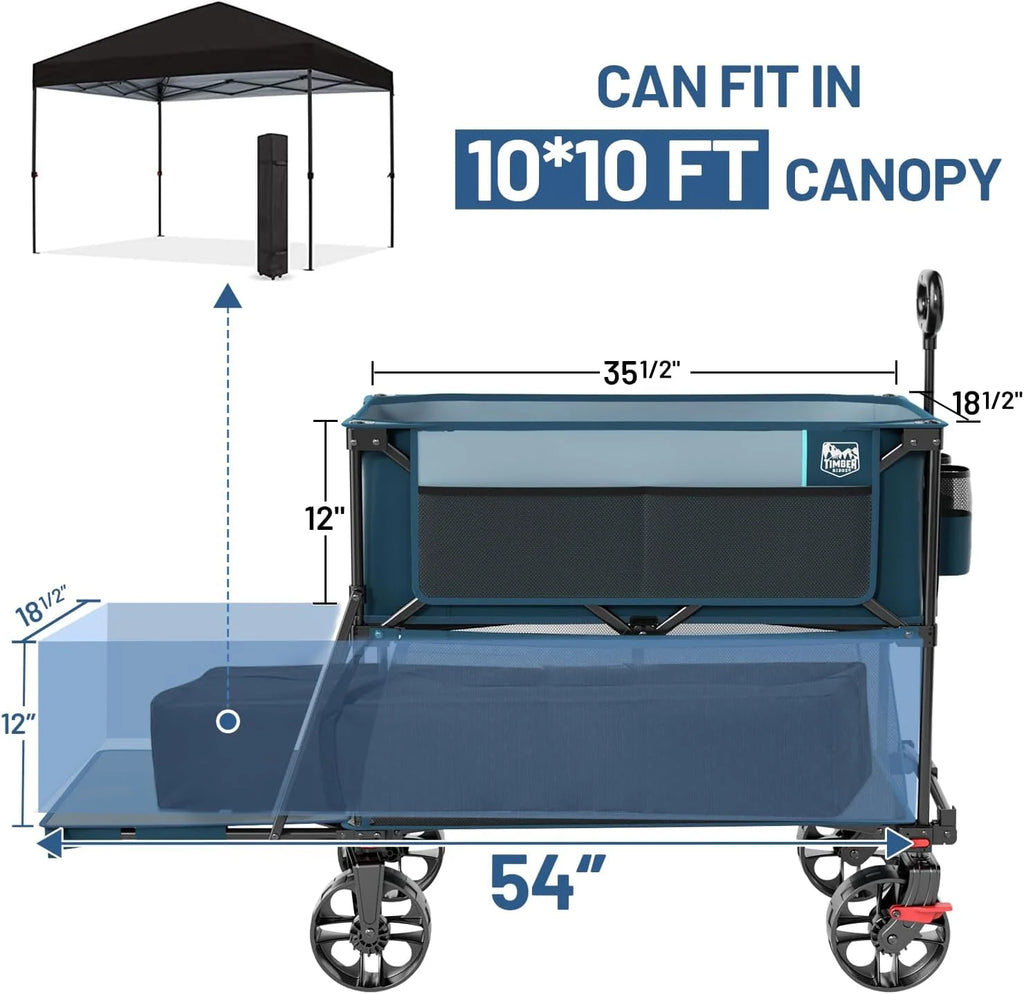 400L Large Capacity Folding Double Decker Cart with Brakes, 54 Inch Extra Long Extended Cart, 450 Pounds Heavy Duty Folding Cart