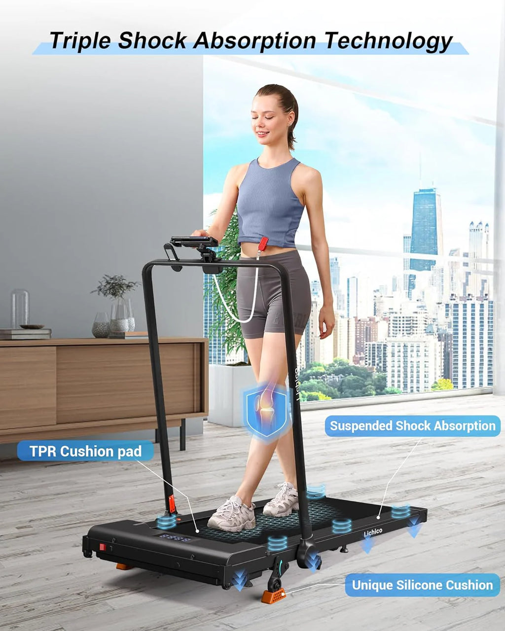 Lichico Walking Pad Under Desk Treadmill, Ultra-Quiet Brushless Electric Walking and Jogging Treadmill with Remote Control