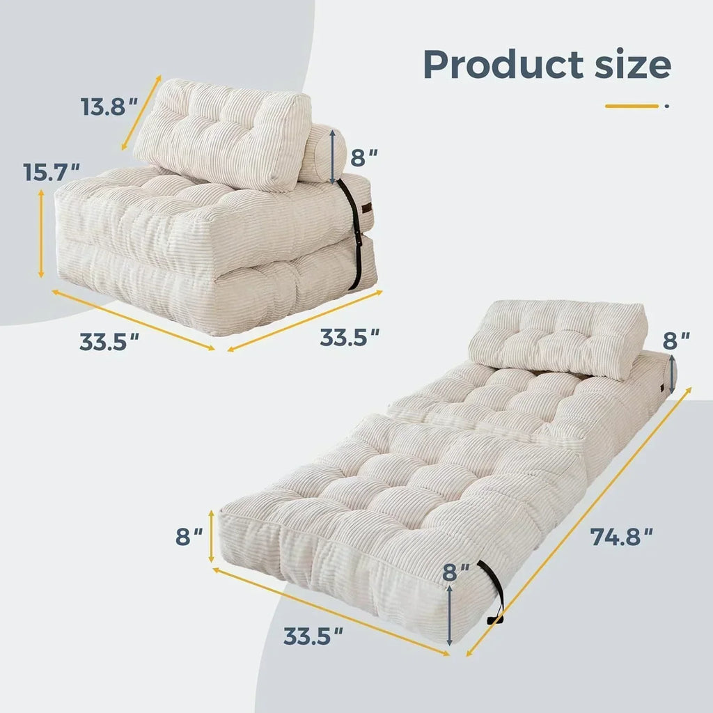 MAXYOYO Folding Sofa Bed Convertible Sleeper Chair with Pillow Foldable Mattress with Back Support