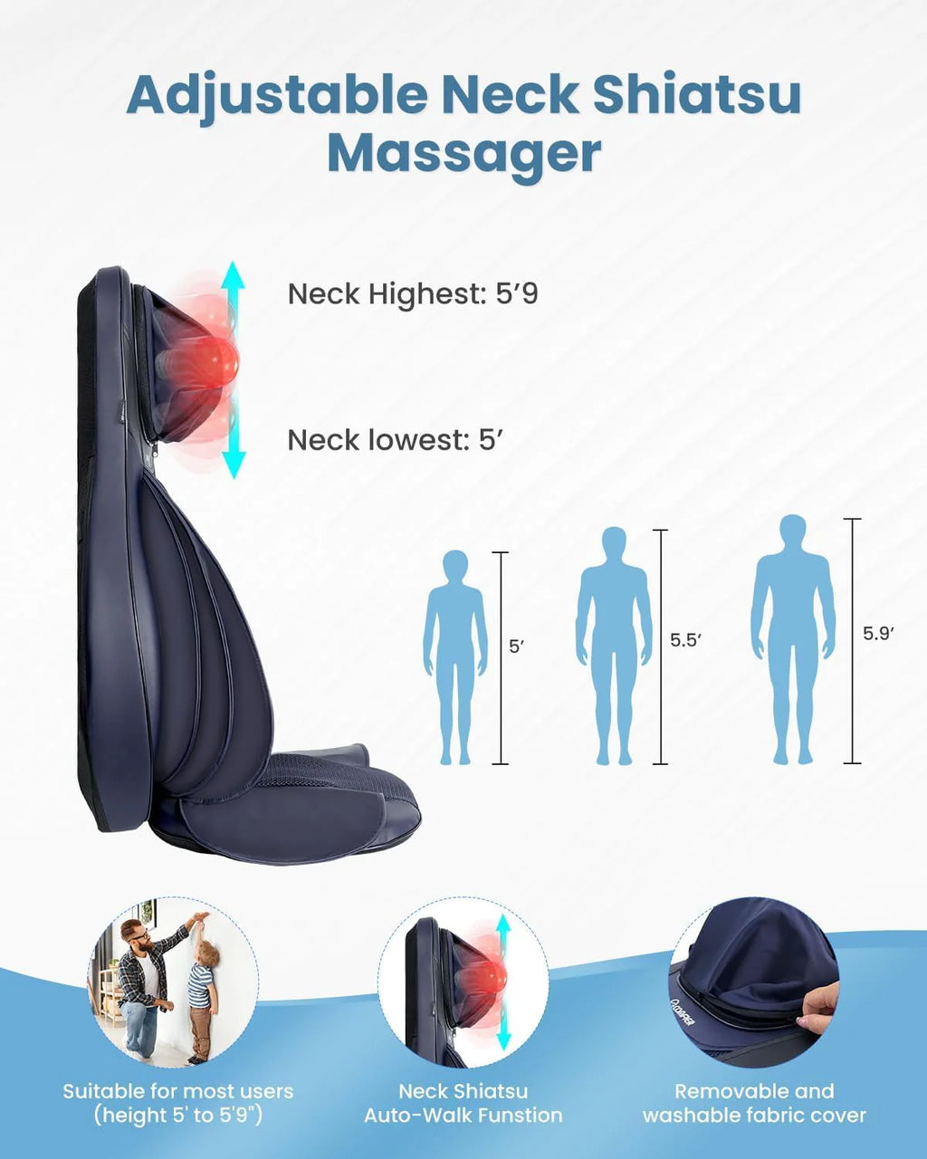 COMFIER Massager Chair with Heat Shiatsu Neck Back Massager Portable with Compress & Rolling Massage Chair Pad for Full Back Neck & Shoulders Full Body Pain