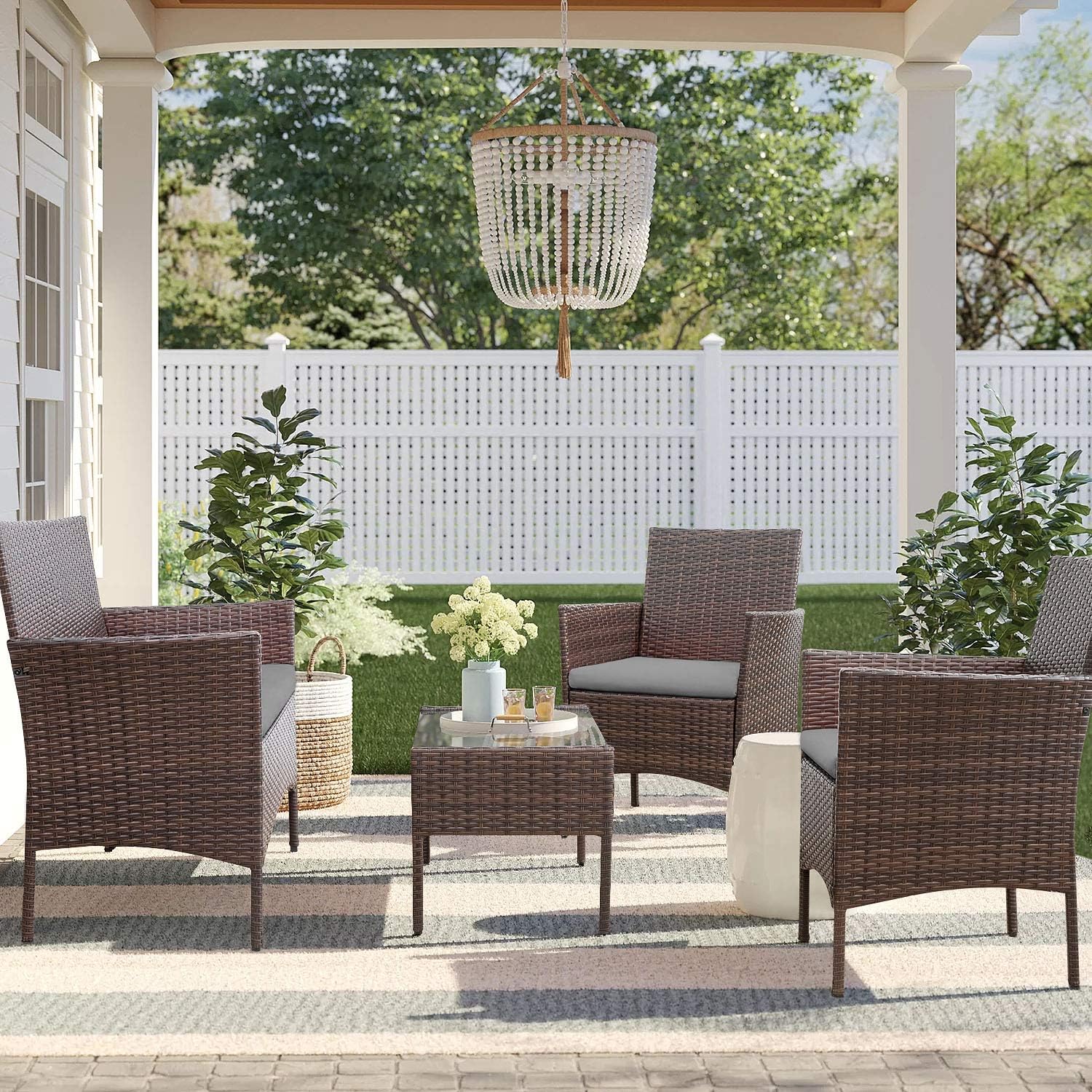 Homall 4 Pieces Outdoor Patio Furniture Sets Rattan Chair Wicker Set, Outdoor Indoor Use Backyard Porch Garden Poolside Balcony Furniture Sets (Grey)